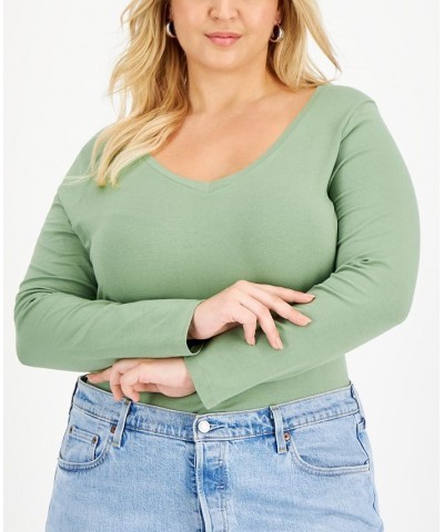 Plus Size V-Neck Top Green $10.07 Tops