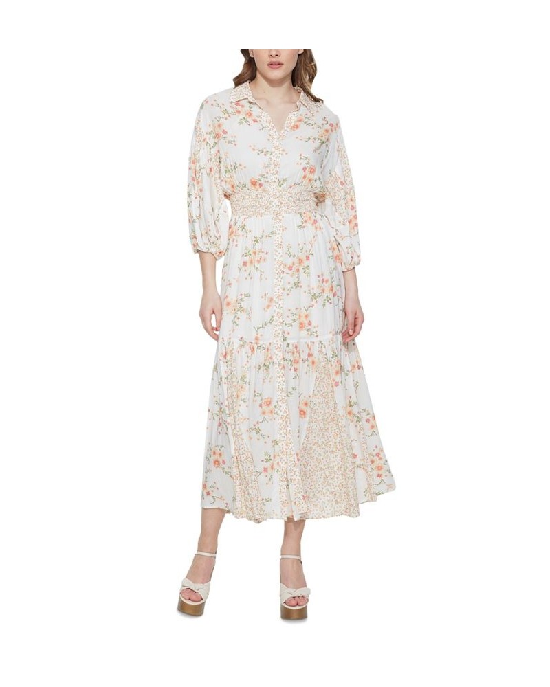 Women's Smocked-Waist Floral-Print Maxi Dress Peachy Florals $36.57 Dresses