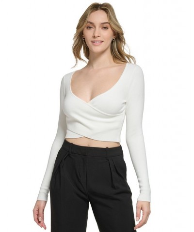 Women's X-Fit Long Sleeve Faux Wrap Crop Top Cream $48.95 Tops