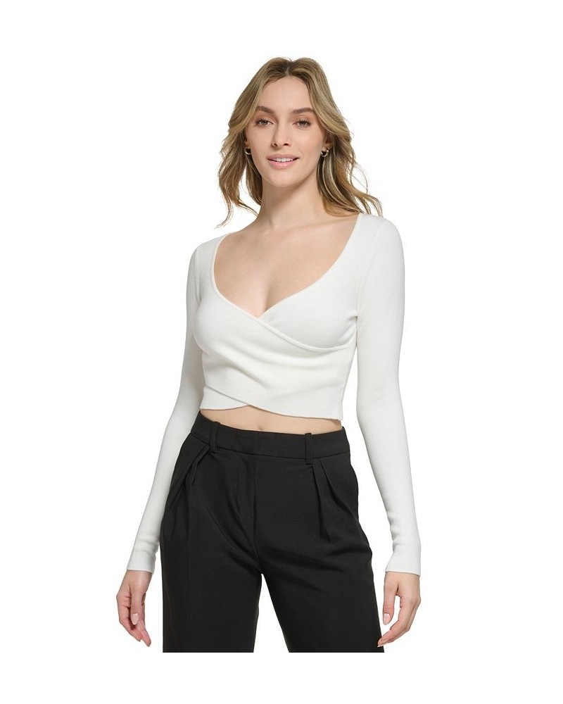 Women's X-Fit Long Sleeve Faux Wrap Crop Top Cream $48.95 Tops