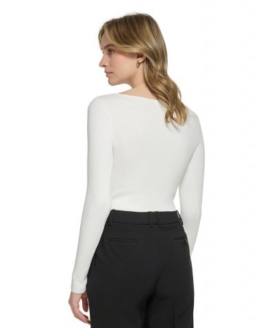 Women's X-Fit Long Sleeve Faux Wrap Crop Top Cream $48.95 Tops