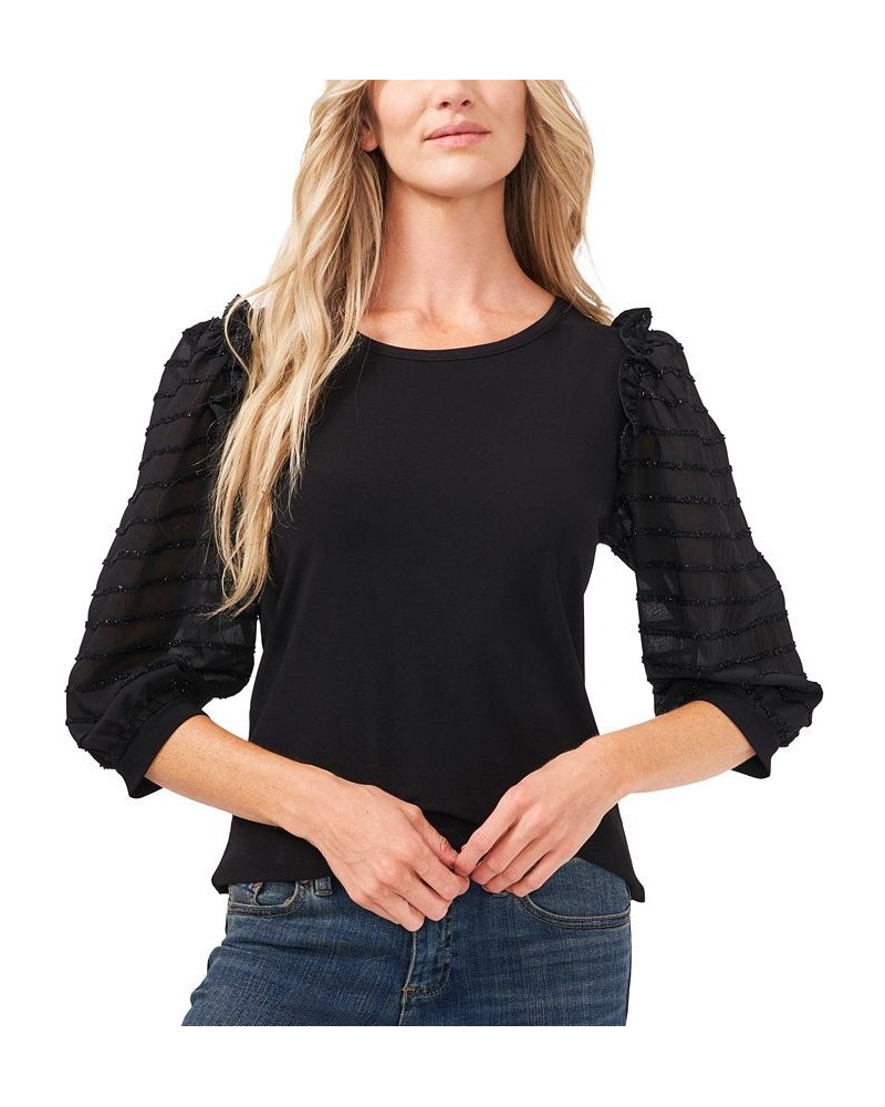 Mixed-Media Knit Top Rich Black $25.19 Tops