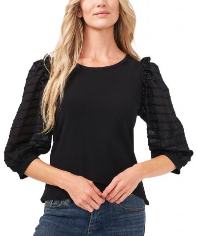 Mixed-Media Knit Top Rich Black $25.19 Tops