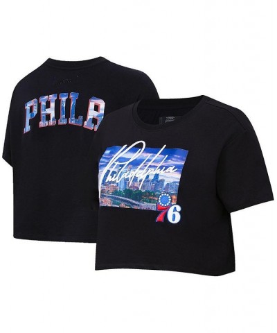 Women's Black Philadelphia 76ers Cityscape Crop Boxy T-shirt Black $24.50 Tops