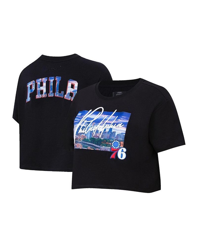 Women's Black Philadelphia 76ers Cityscape Crop Boxy T-shirt Black $24.50 Tops