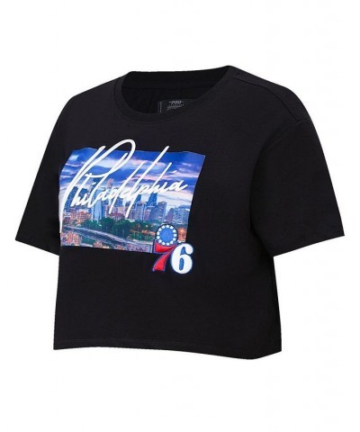 Women's Black Philadelphia 76ers Cityscape Crop Boxy T-shirt Black $24.50 Tops