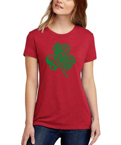Women's Premium Blend St. Patrick's Day Shamrock Word Art Crew Neck T-shirt Red $21.82 Tops