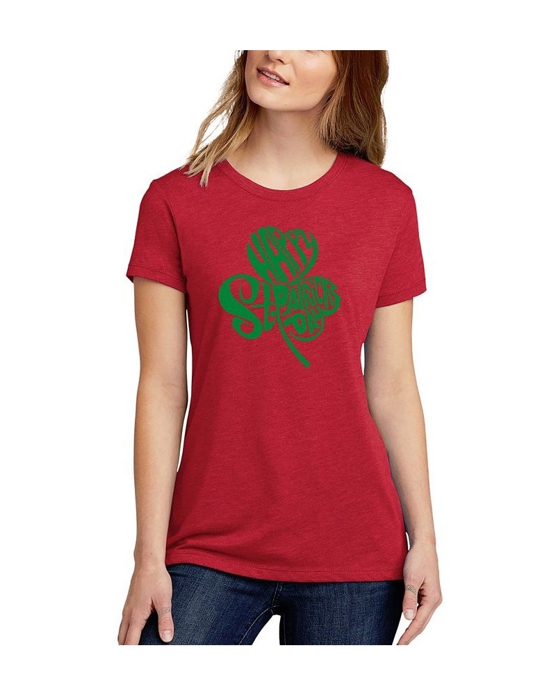 Women's Premium Blend St. Patrick's Day Shamrock Word Art Crew Neck T-shirt Red $21.82 Tops