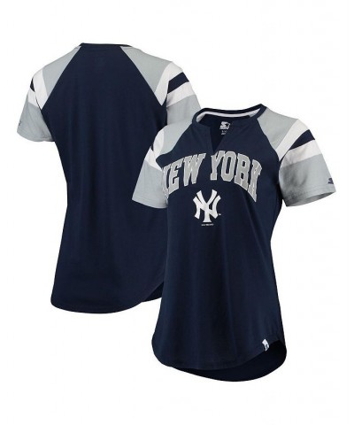 Women's Navy and Gray New York Yankees Game On Notch Neck Raglan T-shirt Navy, Gray $19.35 Tops