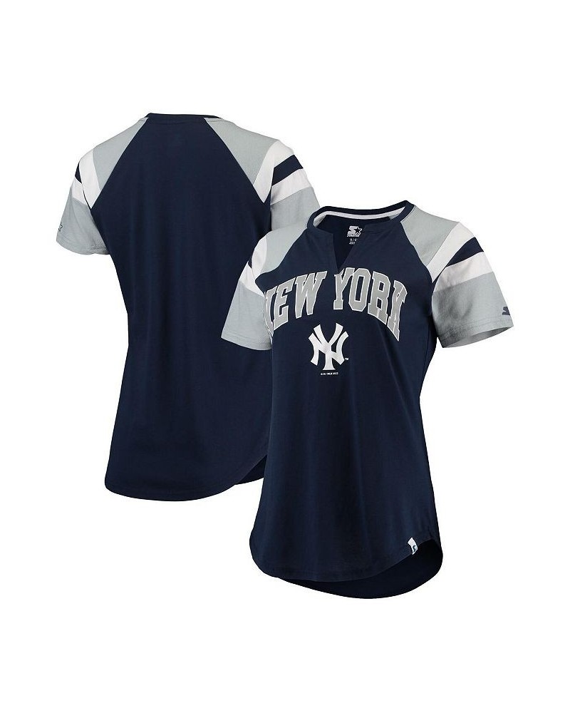 Women's Navy and Gray New York Yankees Game On Notch Neck Raglan T-shirt Navy, Gray $19.35 Tops