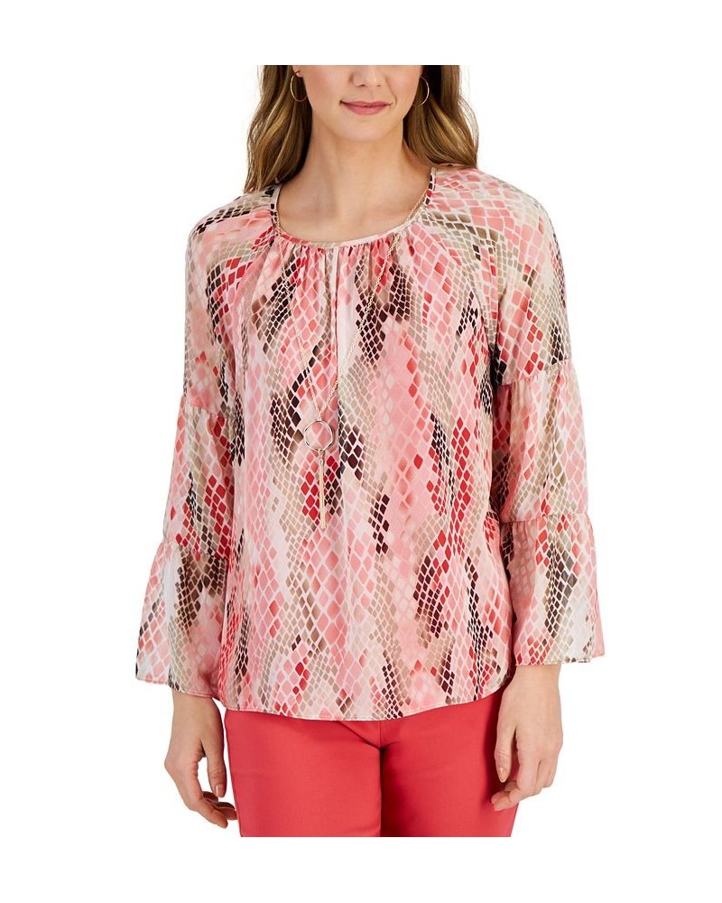 Women's Glowing Reptile-Print Top Red $14.63 Tops