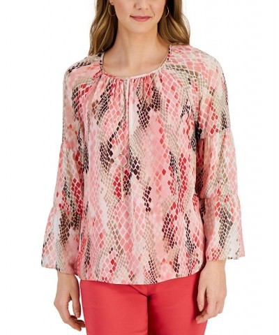 Women's Glowing Reptile-Print Top Red $14.63 Tops