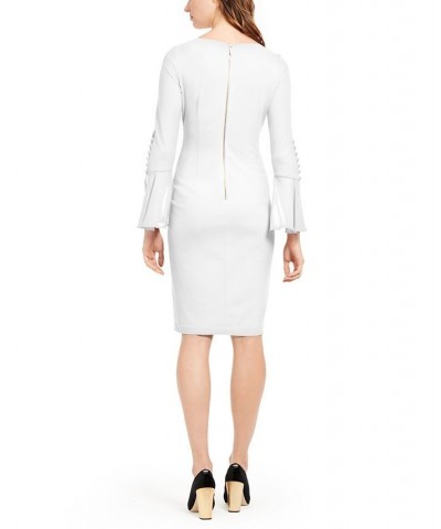 Petite Chiffon Bell-Sleeve Sheath Dress White $41.99 Dresses