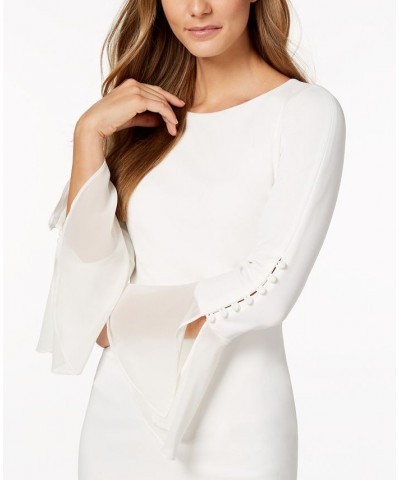 Petite Chiffon Bell-Sleeve Sheath Dress White $41.99 Dresses