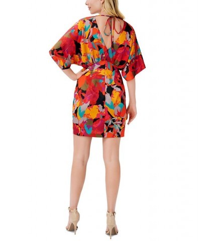 Women's Printed Batwing-Sleeve V-Neck Sheath Dress Coral Multi $92.25 Dresses