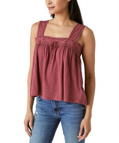 Women's Square-Neck Lace-Trim Top Red $35.78 Tops