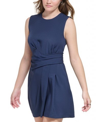 Women's X-Fit Asymmetric Pleated Sleeveless Sheath Dress Blue $44.48 Dresses