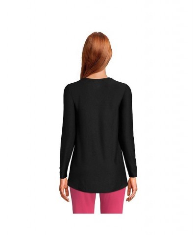 Women's Petite Soft Performance Long Sleeve Curve Hem Vneck Tunic Black $32.48 Tops