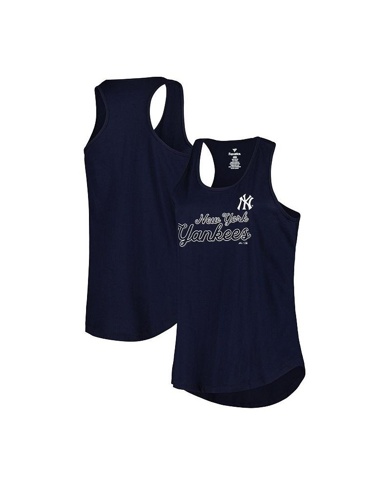 Women's Navy New York Yankees Plus Size Scoop Neck Racerback Tank Top Navy $21.00 Tops