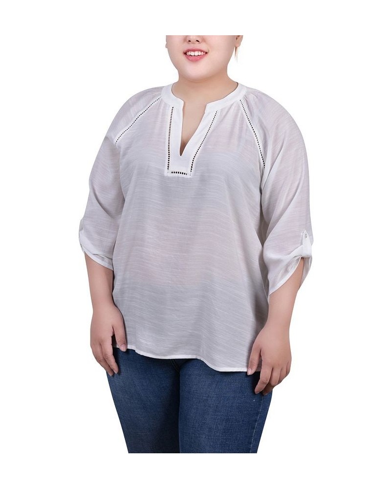 Plus Size Raglan Sleeve Split Neck Blouse White $14.02 Tops