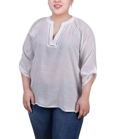 Plus Size Raglan Sleeve Split Neck Blouse White $14.02 Tops