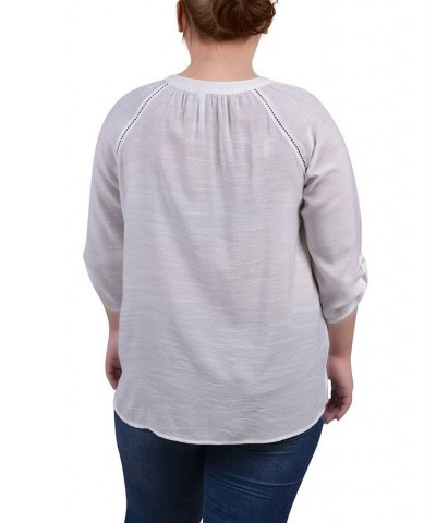 Plus Size Raglan Sleeve Split Neck Blouse White $14.02 Tops