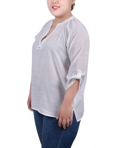 Plus Size Raglan Sleeve Split Neck Blouse White $14.02 Tops