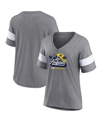 Women's Branded Heathered Gray 2022 MLB All-Star Game Sunset Script Tri-Blend V-Neck T-shirt Heathered Gray $22.08 Tops