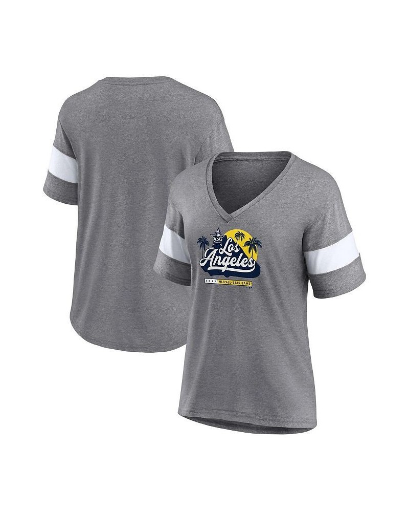 Women's Branded Heathered Gray 2022 MLB All-Star Game Sunset Script Tri-Blend V-Neck T-shirt Heathered Gray $22.08 Tops