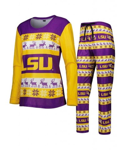 Women's Purple LSU Tigers Ugly Long Sleeve T-shirt Pajama Pants Sleep Set Purple $32.80 Pajama