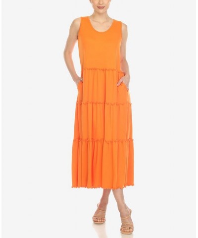Women's Scoop Neck Tiered Midi Dress Orange $17.16 Dresses