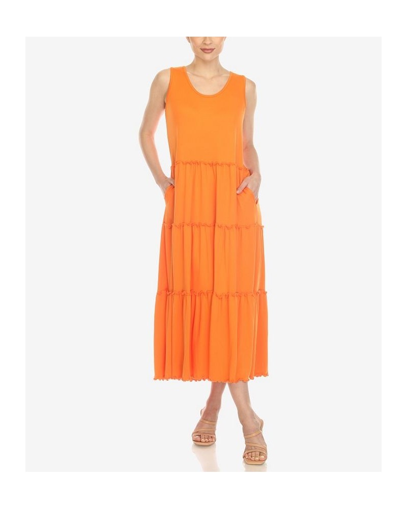 Women's Scoop Neck Tiered Midi Dress Orange $17.16 Dresses