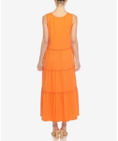 Women's Scoop Neck Tiered Midi Dress Orange $17.16 Dresses