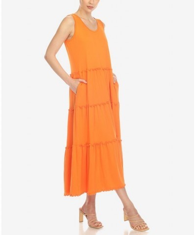 Women's Scoop Neck Tiered Midi Dress Orange $17.16 Dresses