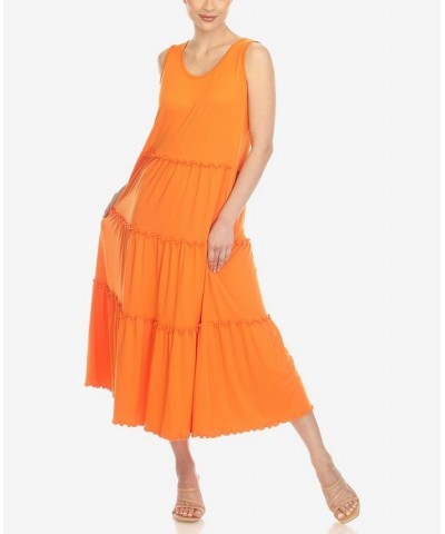 Women's Scoop Neck Tiered Midi Dress Orange $17.16 Dresses