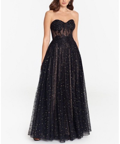 Strapless Tulle Ball Gown Black/Gold/Beige $150.50 Dresses