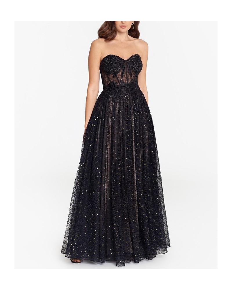 Strapless Tulle Ball Gown Black/Gold/Beige $150.50 Dresses