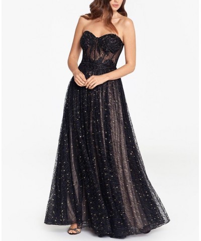 Strapless Tulle Ball Gown Black/Gold/Beige $150.50 Dresses