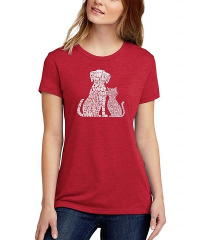 Women's Premium Blend Word Art Dogs and Cats T-shirt Red $20.34 Tops