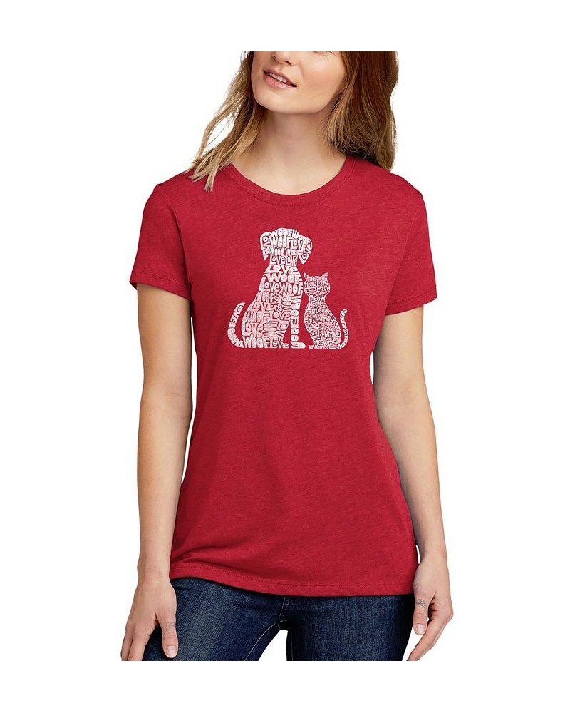 Women's Premium Blend Word Art Dogs and Cats T-shirt Red $20.34 Tops