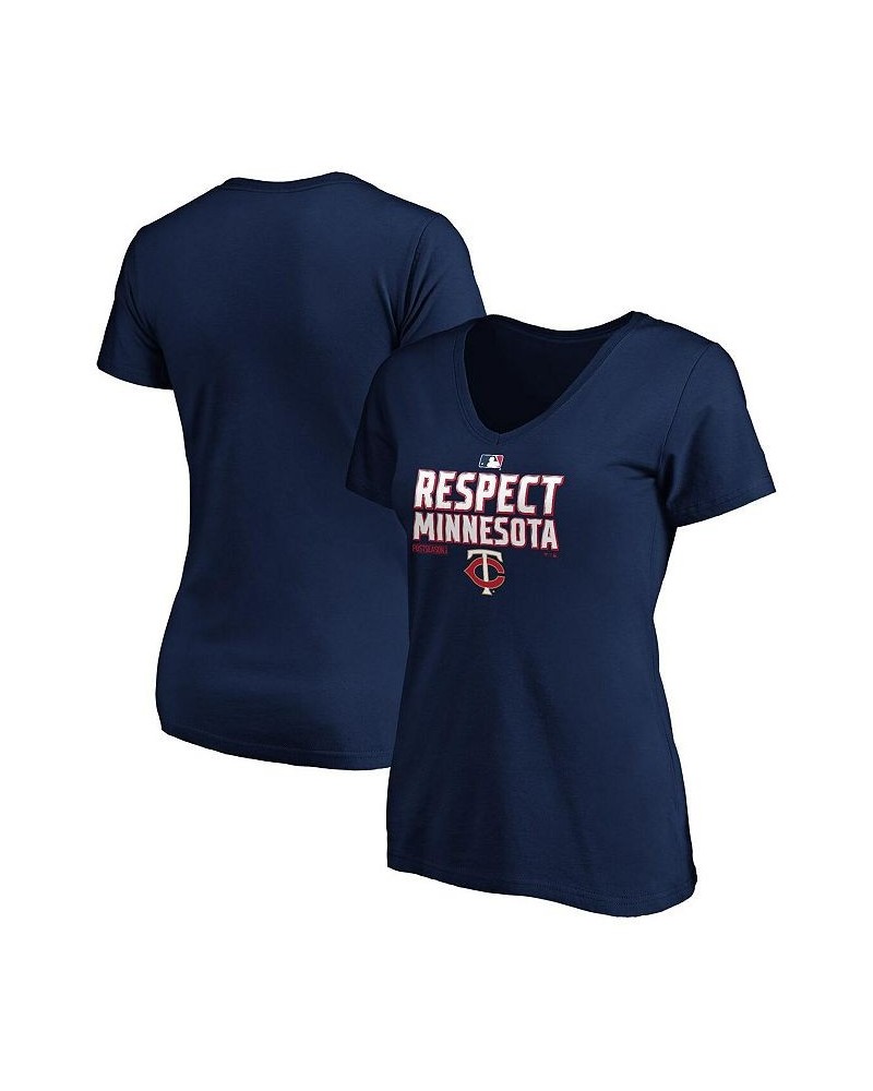 Women's Branded Navy Minnesota Twins 2020 Postseason Locker Room V-Neck T-shirt Navy $26.09 Tops