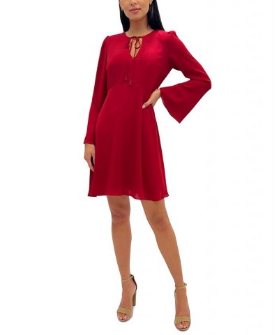 Women's V-Neck Bell-Sleeve Mini Dress Red $26.05 Dresses