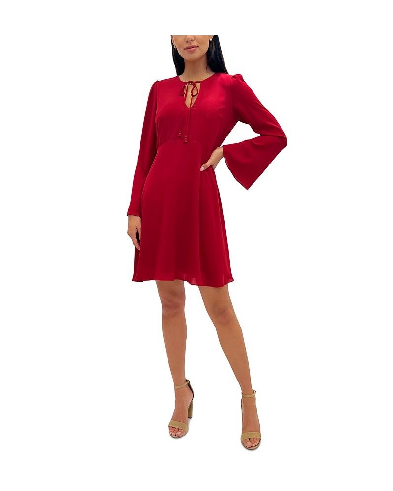 Women's V-Neck Bell-Sleeve Mini Dress Red $26.05 Dresses