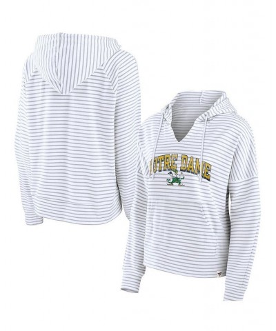 Women's Branded White Notre Dame Fighting Irish Striped Notch Neck Pullover Hoodie White $35.74 Sweatshirts