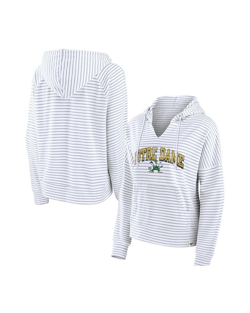 Women's Branded White Notre Dame Fighting Irish Striped Notch Neck Pullover Hoodie White $35.74 Sweatshirts