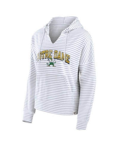 Women's Branded White Notre Dame Fighting Irish Striped Notch Neck Pullover Hoodie White $35.74 Sweatshirts