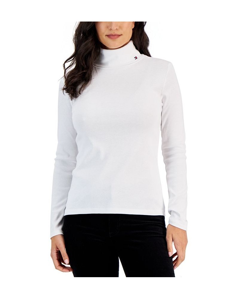 Women's Long Sleeve Cotton Turtleneck Top Brt White $13.55 Tops