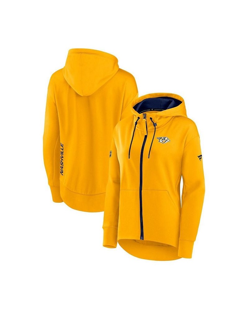 Women's Branded Gold Nashville Predators Authentic Pro Rink Full-Zip Hoodie Gold $53.99 Sweatshirts