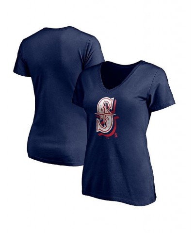 Women's Navy Seattle Mariners Red White & Team V-Neck T-shirt Navy $16.80 Tops