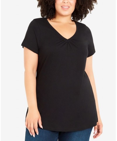 Plus Size Gathered V-neck Cotton Top Black $34.81 Tops